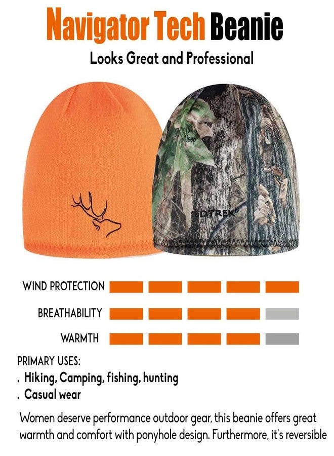 EDTREK Womens Performance Reversible Ponytail Beanie - Windproof Fleece Winter Hat for Hiking Hunting Fishing (Blaze Orange-in Deep Camo) - Image 5